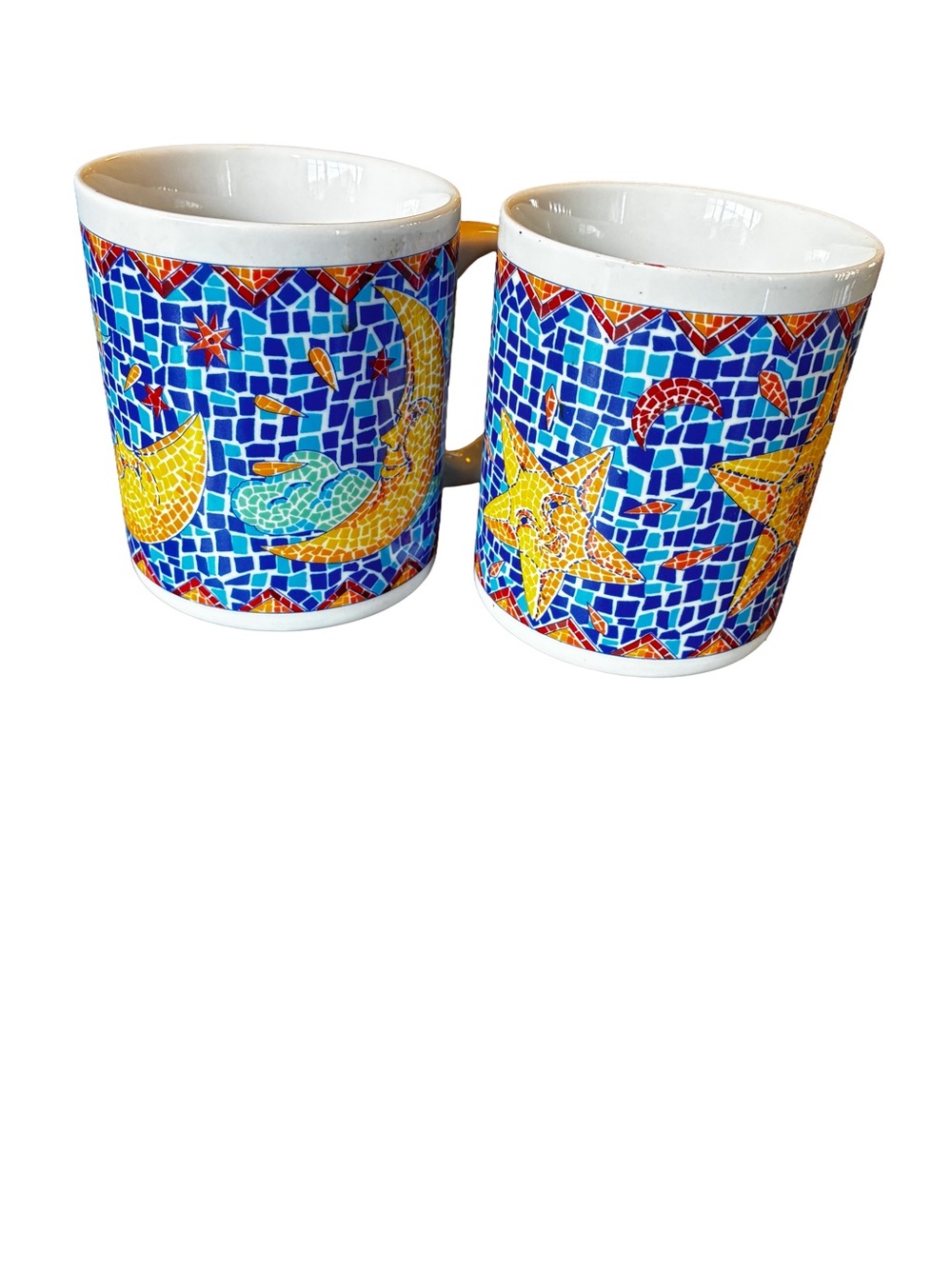 Vintage Studio Nova Celestial Moon Star Mugs Set of 2 90s Mosaic